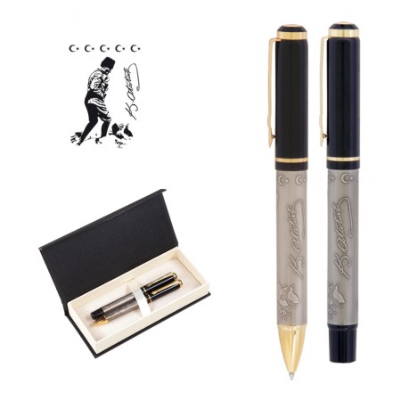 661-RT Kabartma Figürlü Metal Roller & Tükenmez Kalem Seti